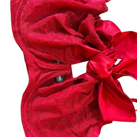 Torrid Womens 2X Bra 3X Cheeky Panty Red Bow Set Underwire Lingerie Open Back - Picture 6 of 10